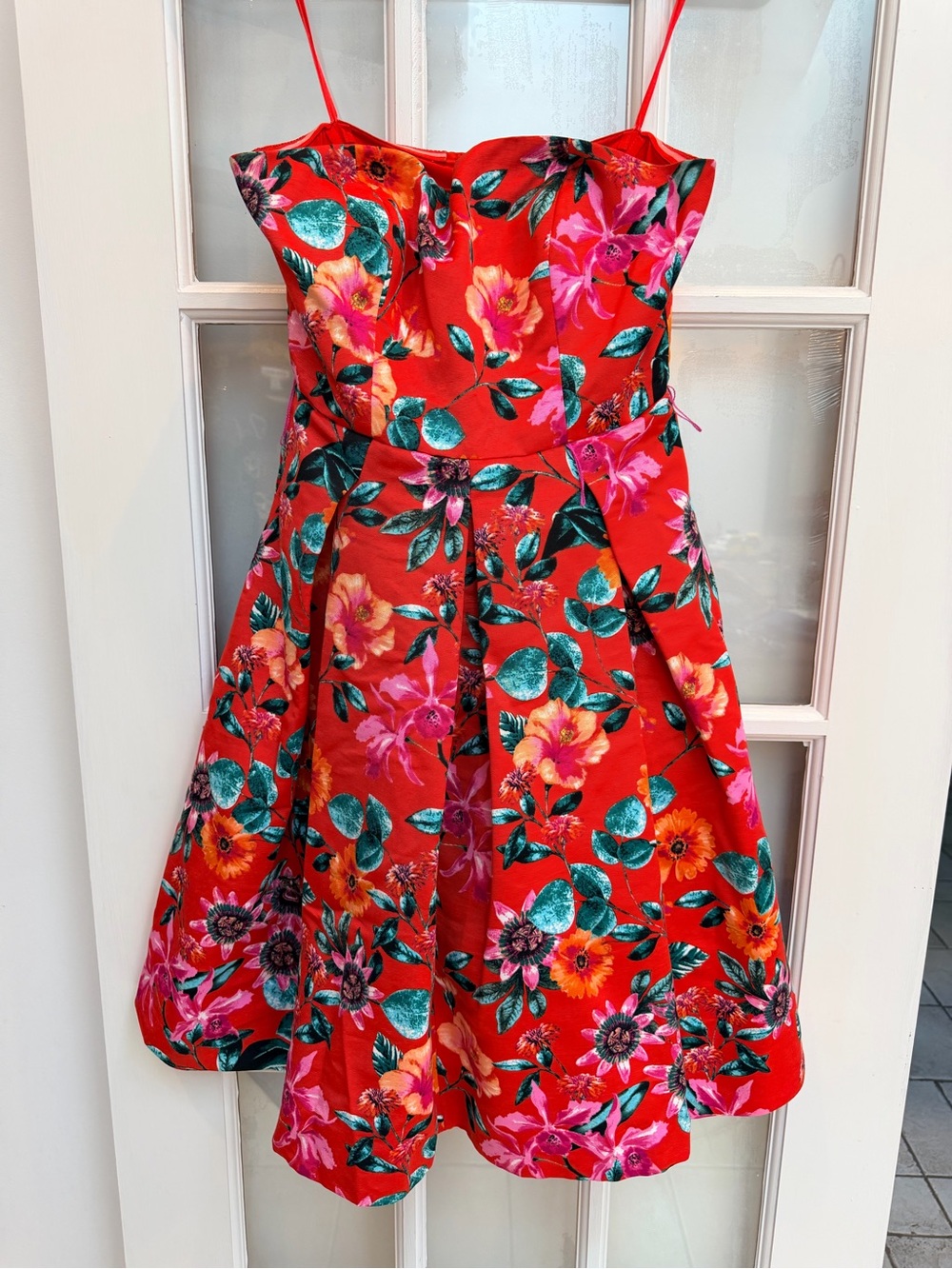 Eliza J Red Floral Feminine Chic Party Fit & Flare Strapless Dress Size 2 XS